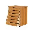 thumbnail image 1 of Pemberly Row Modern Solid Wood 6-Drawers Wide Roll Utility Cart in Med Pine, 1 of 9