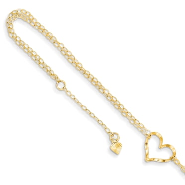 14K Yellow Gold Double Strand Heart 9 With 1 Ext Anklet