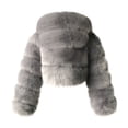 thumbnail image 3 of Veste à Manches Longues pour Femmes, Courte, à Capuche Synthétique, Chaude, en Fausse Fourrure, à Empiècements, Manteau à Manches Longues, 3 of 4
