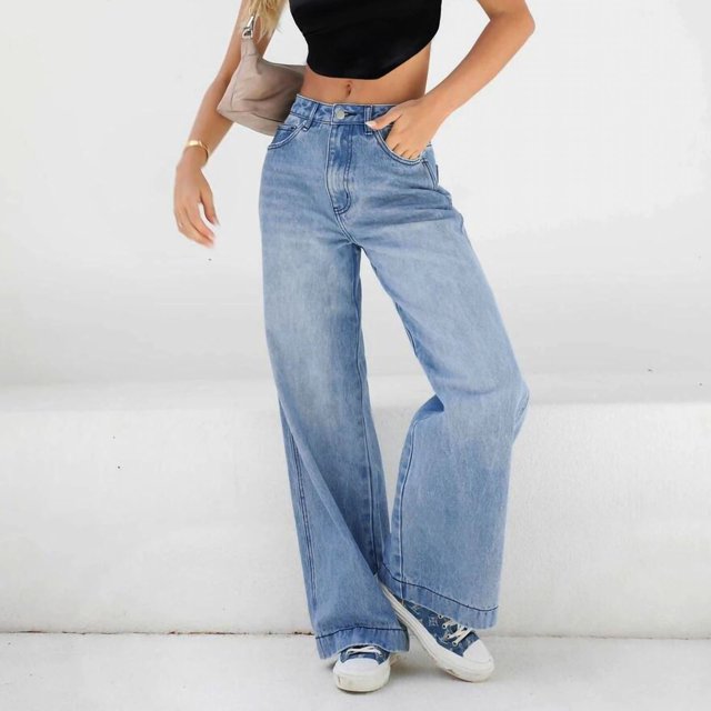 Weiqiqre Jeans for Womens Fall Fashion 2024 Mid Waisted Ripped Stretch Button Straight Full Length Pants On Sale