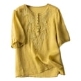 thumbnail image 1 of Penkiiy Hauts pour Femmes T-Shirts Décontractés à Manches Courtes à Col Rond d'Été Amples Blouse m Jaune, 1 of 4