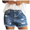thumbnail image 1 of B91xZ Bermudas pour Femmes Coupe Décontractée, Été Décontracté, Ourlet Brut Effiloché, Jeans Courts Usés et Déchirés, Bleu TG, 1 of 4