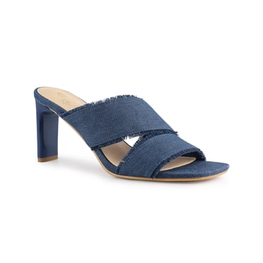 BLISSFUL STEP Mules à Talons à Enfiler Sandales à Talon Bloc pour Femmes Bleu 9