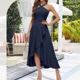 thumbnail image 3 of Robes de Cocktail Formelles pour Femmes Été Ourlet à Volants Invitée de Mariage Robes de Soirée Col Croisé Licou Asymétrique Robe de Fête Bleu Marine, TG, 3 of 7