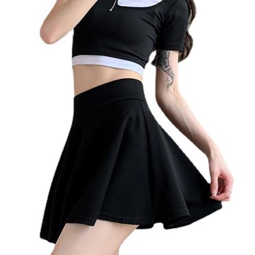 Apuakthei Women's Basic Versatile Stretchy Flared Casual Mini Skater Skirt