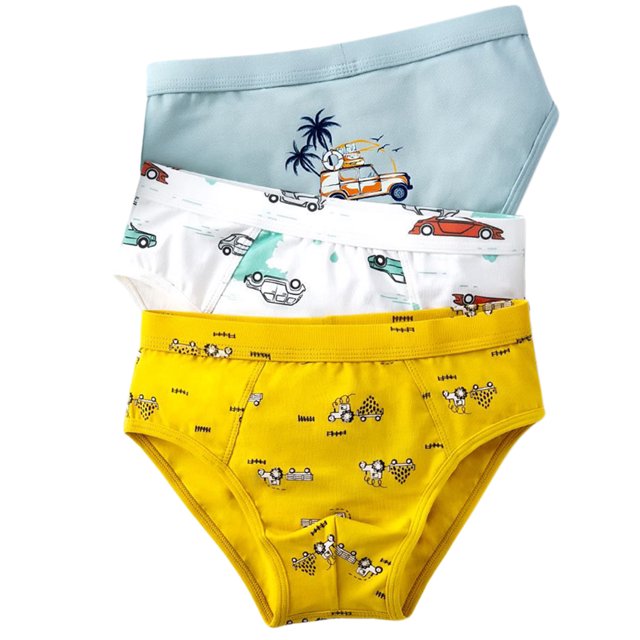 Kids Underwear Cotton Stretch 3 Pairs Car Pattern Boxer Brief Boxer Underwear