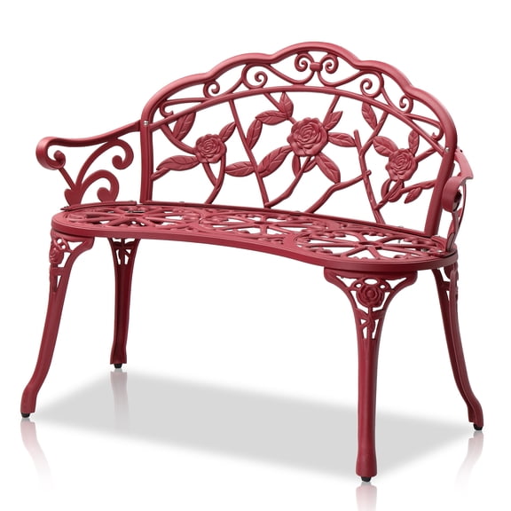 Ktaxon Outdoor Patio Park Garden Bench Courtyard Leisure Rose Cast Aluminum, Outdoor Loveset, Pink