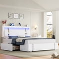 thumbnail image 2 of Homfa King Bed Frame with LED Headboard & Charge Station & 2 Storage Drawers, PU Leather Upholstery Adjustable Platform Bed Frame, White, 2 of 7