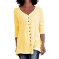 thumbnail image 1 of Women Long Sleeve V Neck Button Down Solid Color Cardigan Top, 1 of 2