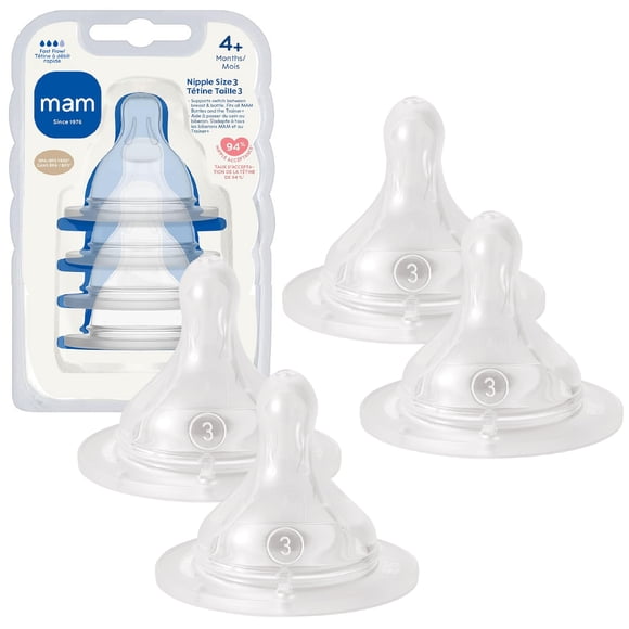 MAM Bottle Nipples Fast Flow Nipple Level 3 (Set of 4), For 4+ Months, SkinSoft Silicone Nipples for Baby Bottles, Fits all MAM Bottles