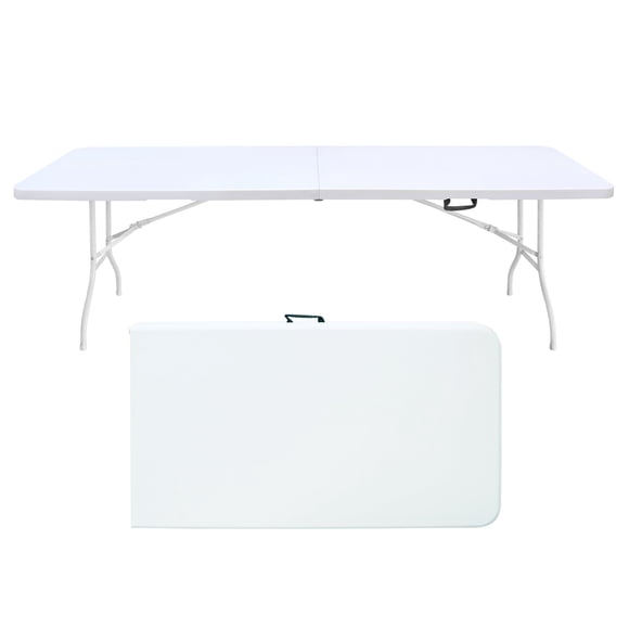 FFZ 8 ft Folding Table with Iron and Plastic Construction, Portable for Camping and Parties, White