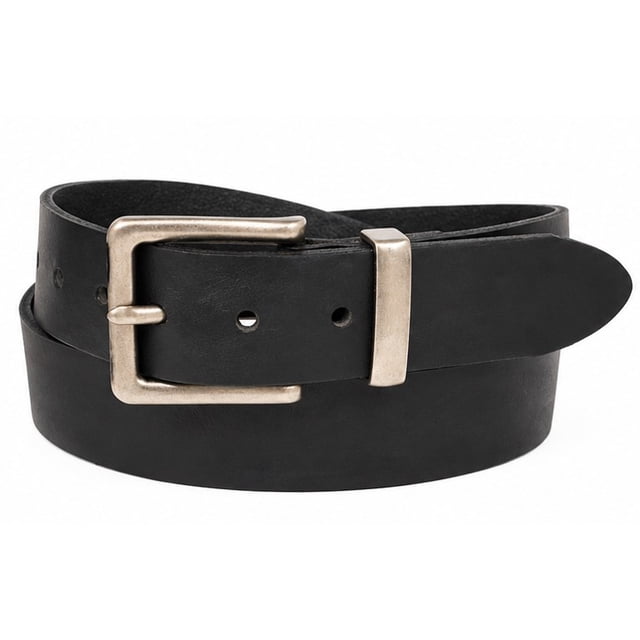Smooth Grain Leather Belt with Metal Keeper, 38mm Width