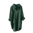 thumbnail image 3 of Pompotops Chemise en Lin pour Femmes Manches Retroussables Boutons Tunique Irrégulière Poches Blouse Liquidation, 3 of 3