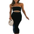 thumbnail image 1 of Women Tube Dress  Strapless Backless Hollowed Striped Patchwork Long Dress Clubwear M, 1 of 8