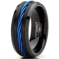 thumbnail image 2 of Men's Blue Cable Inlay Tungsten Ring Black Wedding Band 8MM, 2 of 3