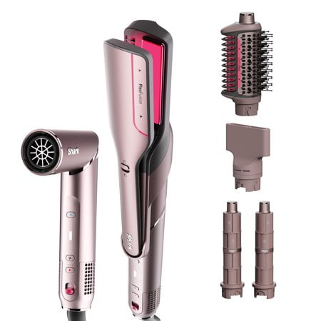 Shark Flexfusion Hair Straightener & Powerful Hair Dryer With Fusion Hair Brush Ceramic Air Styler With Auto-Wrap Hair Curlers & Concentrator Ceramic Plates Cosmic Blush Hd641S