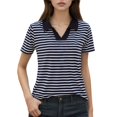 thumbnail image 1 of Fgnfyis T-Shirt à Manches Courtes Rayé pour Femme, Col Rond Décontracté, Haut pour Usage Quotidien Printemps Été Automne, Blouse Confortable avec Design de Col Classique, Hauts pour Femmes Décontractés Noir TTTG, 1 of 3