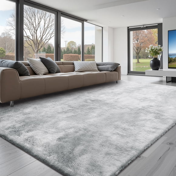 VEVOR Tapis d'Intérieur en Peluche, Tapis Doux en Peluche 9 x 12 Pi, Tapis Shag Duveteux pour Salon, Chambre, Tapis à Poils Longs Esthétique de Déco Maison Moderne, Non Pelucheux, Antidérapant, Teinture sur Nœuds Gris Pâle