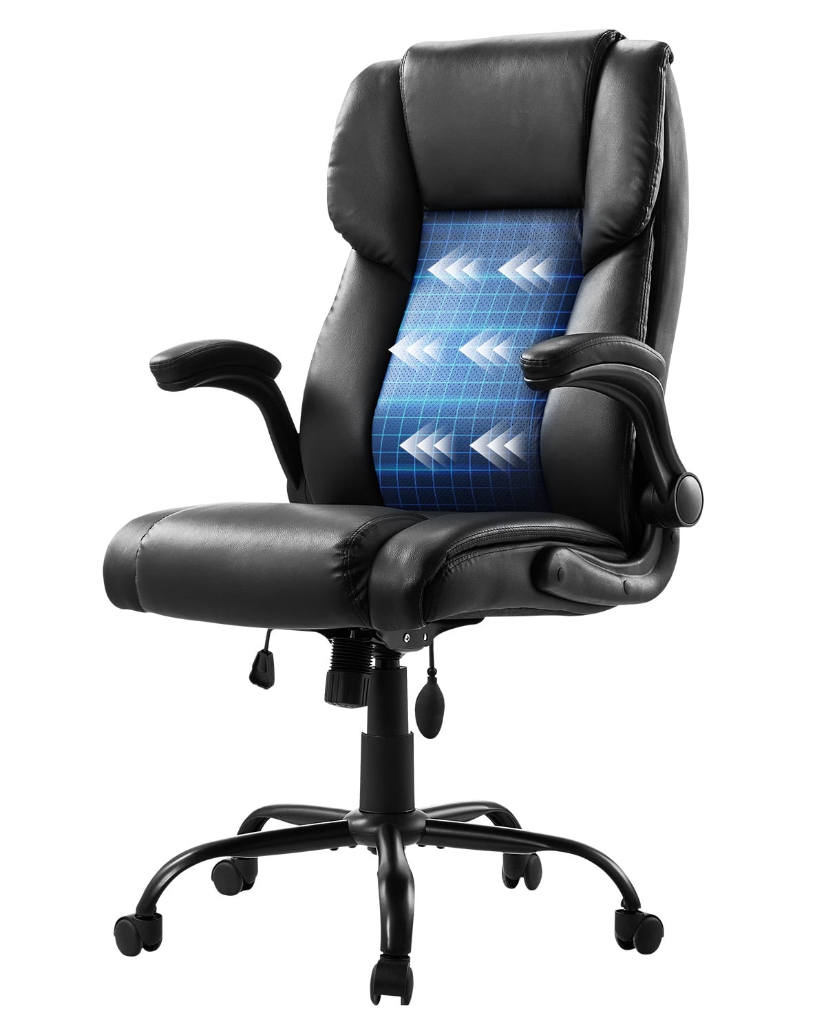 KFFKFF Executive Office Chair with Lumbar Support, 300lb Capacity Office Chair with Flip-up Armrests & Lumbar Pillow, Height Adjustable Ergonomic Chair