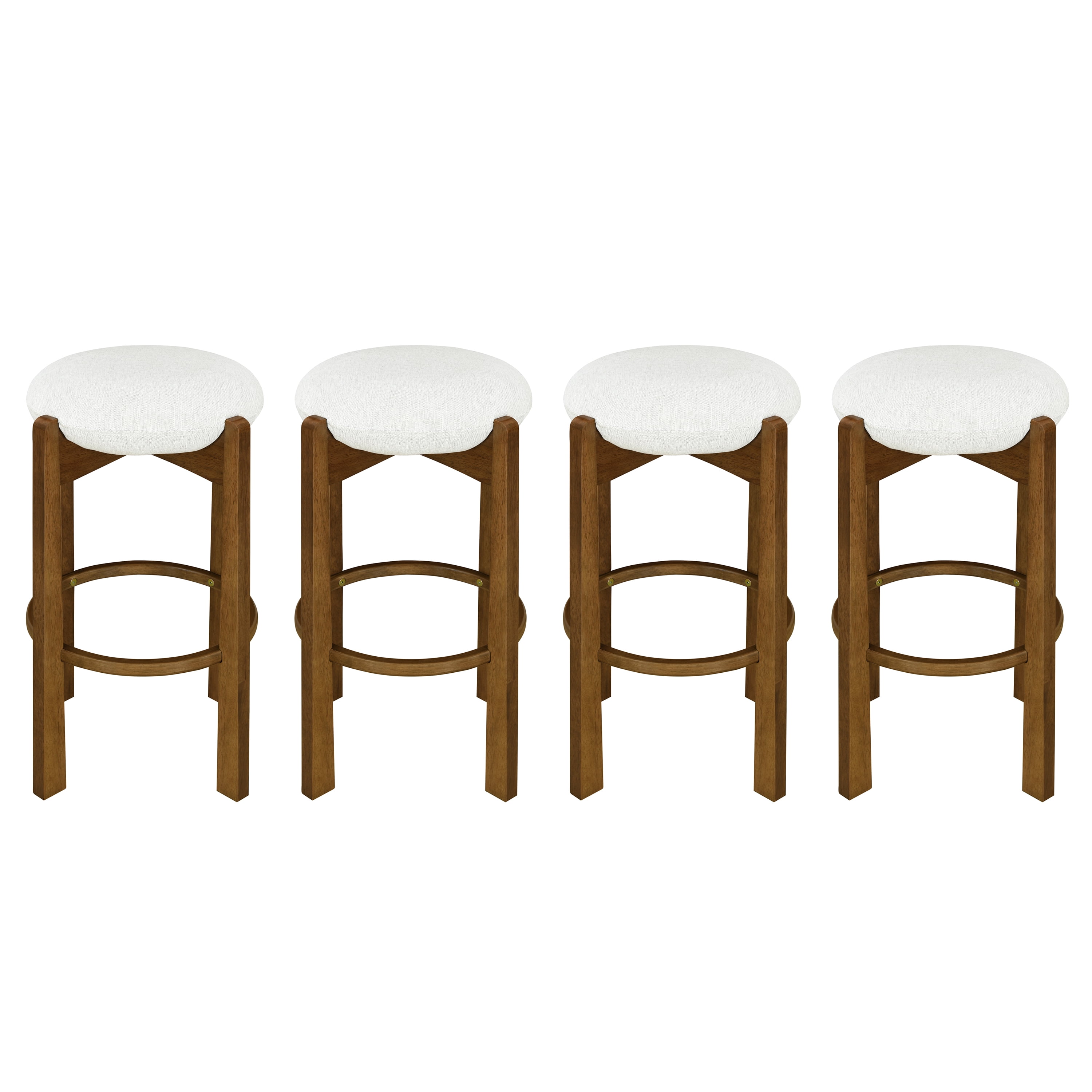Ensemble de 4 tabourets de bar ronds Tara de Noble House, coussin rembourré ivoire, noyer et ivoire