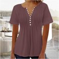 thumbnail image 2 of AherBiu Womens Tops Summer Button Round Neck Solid Color Ruched Dressy Casual Loose Tunics Tshirts, 2 of 4
