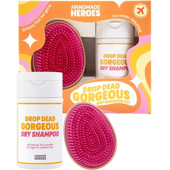 Handmade Heroes Non Aerosol Dry Shampoo Volume Powder | 100% Natural & Vegan | Volumizing Hair Powder For Light Hair and Blonde (Dry Shampoo and Brush Kit)