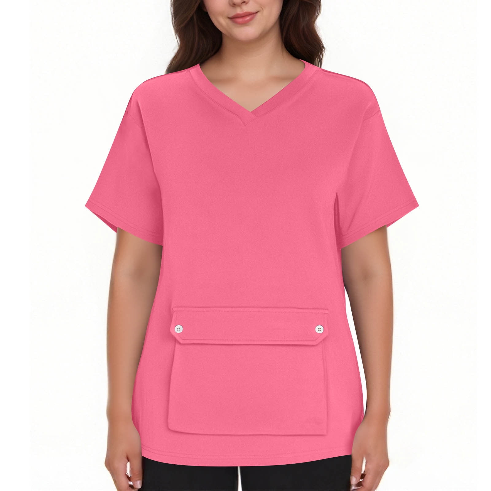 Ohufall Plus Size Scrubs for Women Stretch, Solid Color Scrub Tops - Front Pocket Design for Nurses & Healthcare Workers