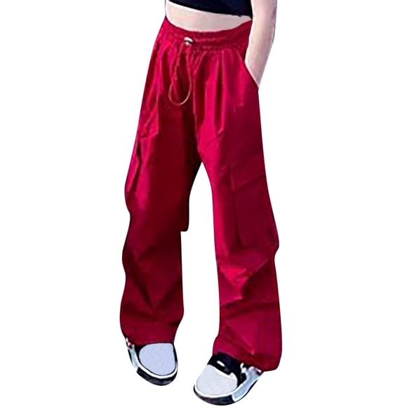 Girls Pants Cargo Everyday Comfort High Waisted Loose Fit with Pockets for Kids Boys Girls Casual Wear