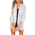 thumbnail image 2 of EQWLJWE Blazer en Coton et Lin pour Femme, Veste d'Automne, Complet, Cardigan Ouvert, Manches 3/4, Veste Ajustée, Blazer Court Décontracté pour Bureau, 2 of 6