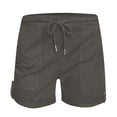 thumbnail image 3 of AherBiu Women's Drawstring High Waisted Button Roll Up Hem Hiking Shorts, Solid Color, 3 of 6