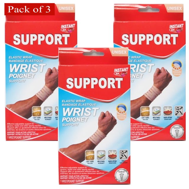 Instant Aid By Purest Elastic Wrap Wrist Support (Pack of 3) 312963