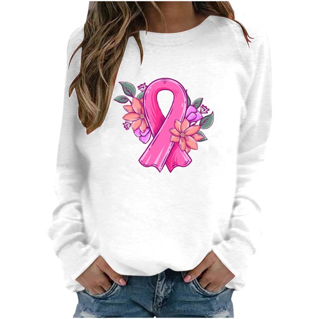 Rbaofujie Longues Longs Chandails pour Femmes Femmes Mode Décontractée Imprimé Col Rond Ample Manches T-shirt Hauts Blouse Chandails Sans Capuche Blanc Chandail à Capuchon Lesté