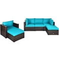 thumbnail image 4 of Gymax Ensemble de Conversation de Patio 6 Pcs Ensemble de Meubles Sectionnels en Rotin avec Coussins Turquoise, 4 of 10