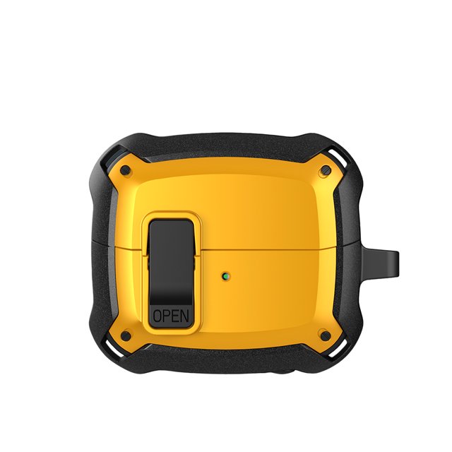 Étui de Protection pour Écouteurs Antichoc, Étui pour Écouteurs compatible avec Galaxy Buds 3/3 Pro, Affiché en Jaune avec une Bordure Noire. Conçu avec un Mécanisme de Verrouillage Sécurisé, Matériau ABS Résistant aux Chocs, et un Mousqueton pour la Portabilité, Idéal comme Accessoire pour Écouteurs.