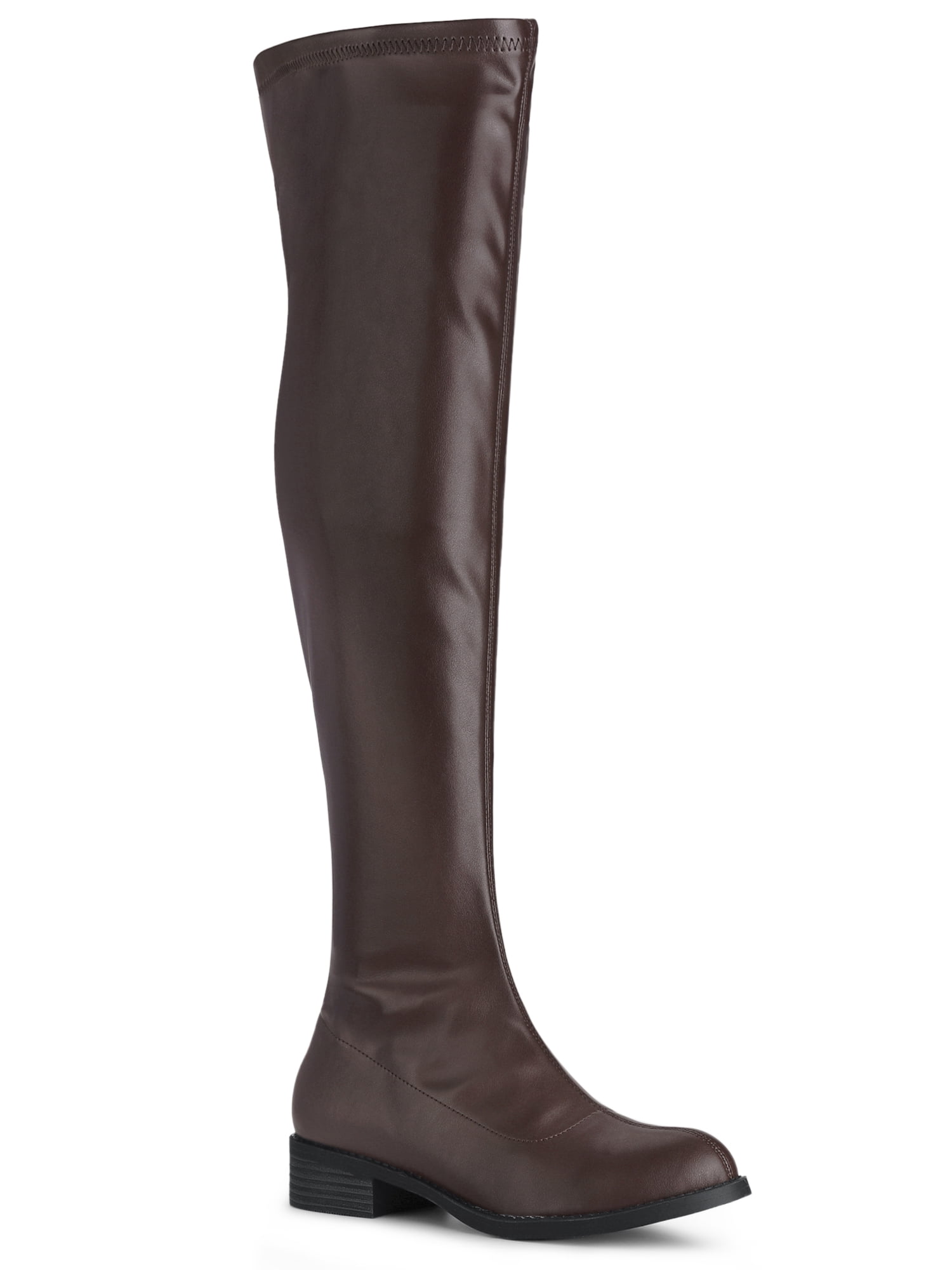 Unique Bargains Bottes Cuissardes à Talons Blocs à Bout Rond pour Femmes