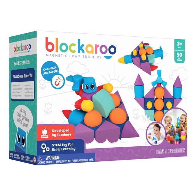 Blocs magnétiques de mousse – STEM Jouets préscolaires pour les enfants, les tout-petits, les garçons et les filles, le jouet de bain ultime – 50 Ensemble de pièces, blocs de bâtiments de bain, jouets d'ingénierie pour les enfants 3-6