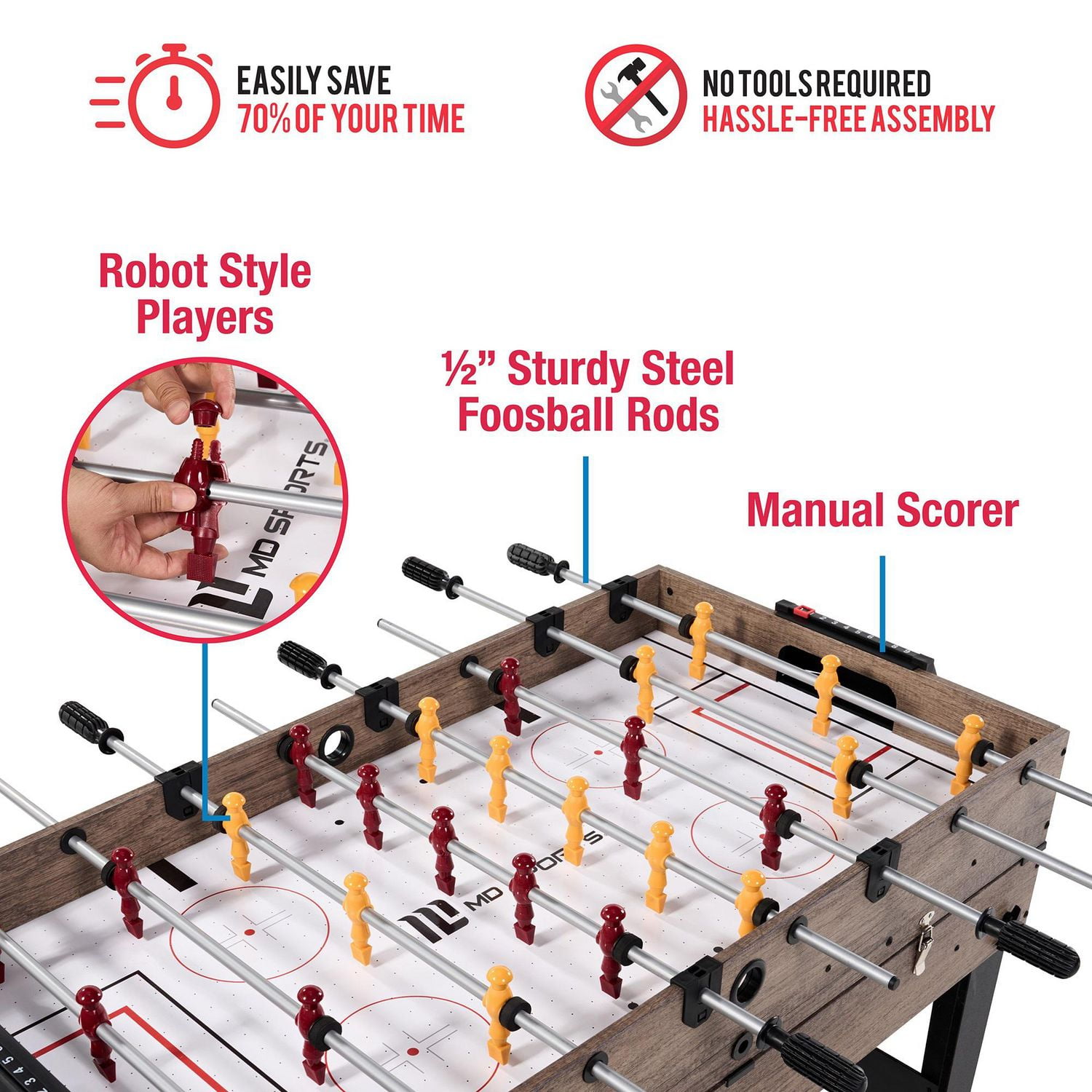 Table de jeu combinée de 48 po, air hockey, baby-foot et billard, table multi-jeux par MD Sports