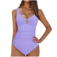 thumbnail image 1 of baikeli Maillot de Bain une Pièce pour Femme, Robe de Bain à Volants avec Découpes, Contrôle du Ventre, Col Ras du Cou, Maillot de Bain Couvrant, Tenue de Plage, Violet, G, 1 of 5