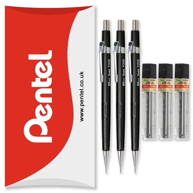 Pentel P200 Automatic Mechanical Pencils with Refills, 0.5mm, HB Lead, 6 Count