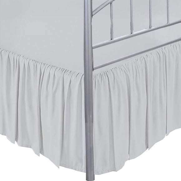 LINEN BEDDING Jupe de Lit Blanche Unie à Volants Complets, Retombée de 12 Pouces, Coins Fendus, avec Jupe de Lit Plateforme, Ajustement Facile, Style Froncé, Jupe de Lit à Volants 3 Côtés Format Complet Blanc