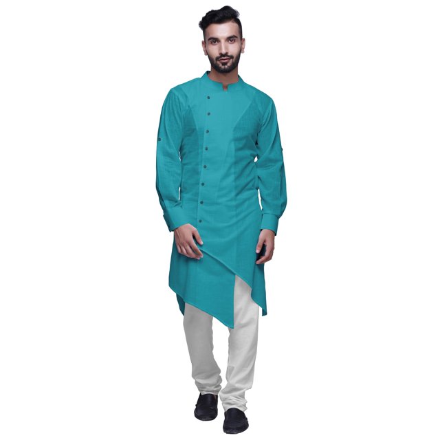 Atasi Button Down Long Kurta For Men Solid Chinese Collar Casual Ethnic Kurtas-XXX-Large