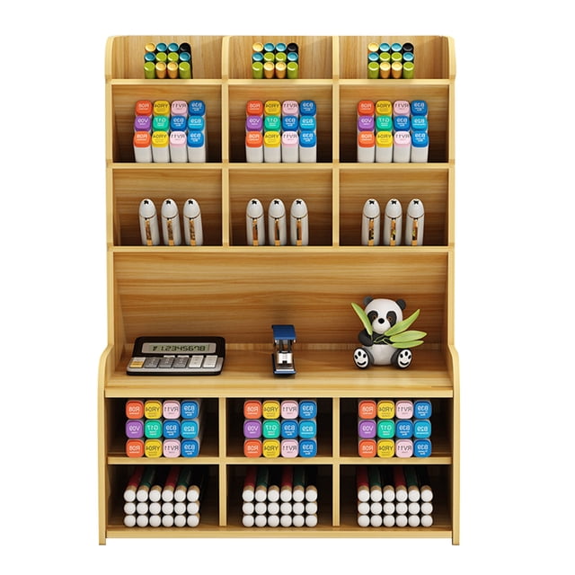 Amdohai Wooden Desktop Organizer Multi-functional Desk Pen Holder Storage Box Desktop Stationary Storage Organizer for Home Office School