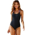 thumbnail image 2 of UPPADA Women's One Piece Swimsuit Cute Floral Front Swimwear Boat Neck Spaghetti Straps Bathing Suit Tummy Control High Cut Ruched Swimsuit Modest Vintage Bathing Suit Clearance Black,M, 2 of 7