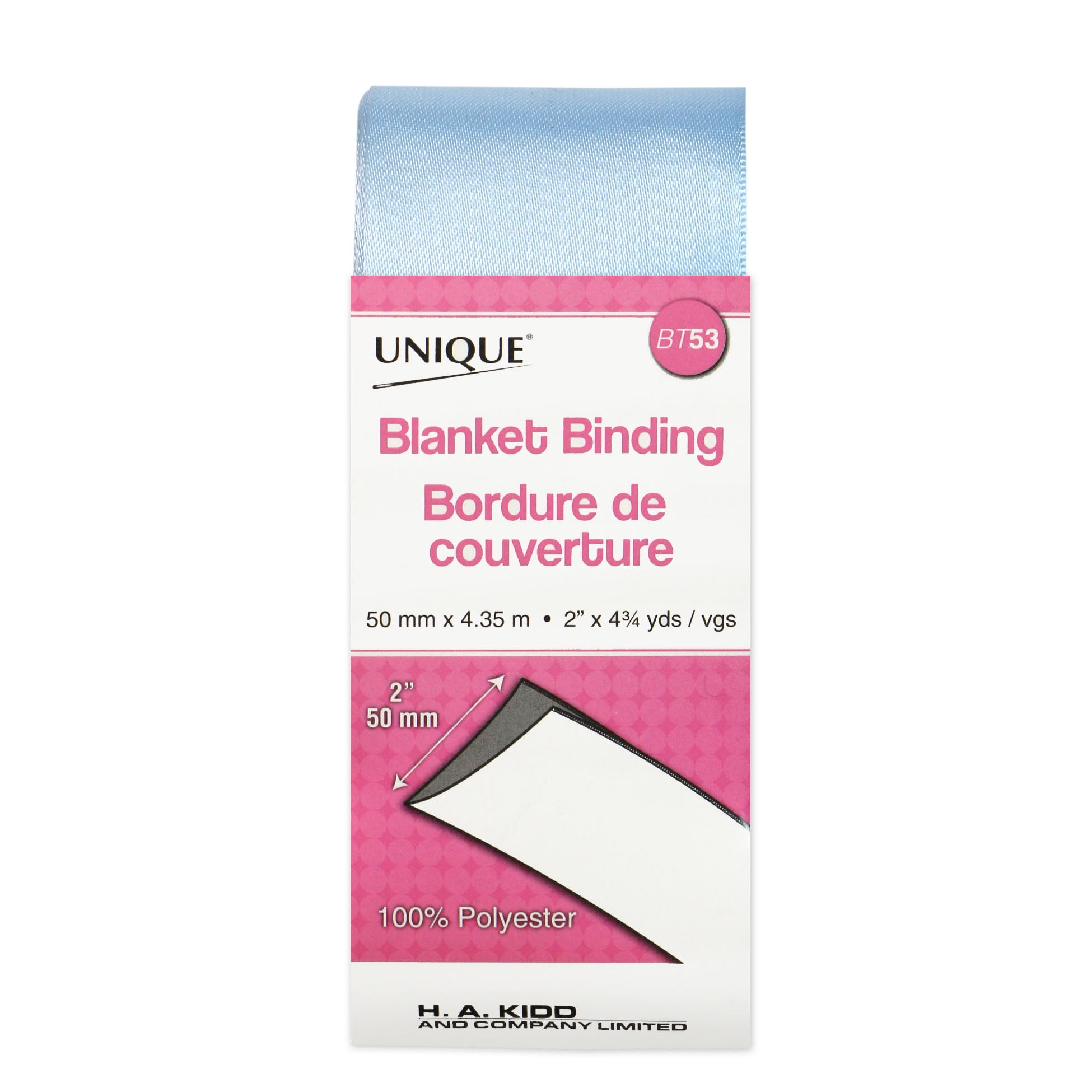 UNIQUE Blanket Binding - satin Polyester, 52 mm (2.05 in) × 4.35 m (4.76 yd), Blue