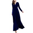 thumbnail image 1 of Innerwin Robe Ligne A Couleur Unie Femmes Robes Maxi Vacances Manches Longues Ample Bleu Foncé 3TG, 1 of 2