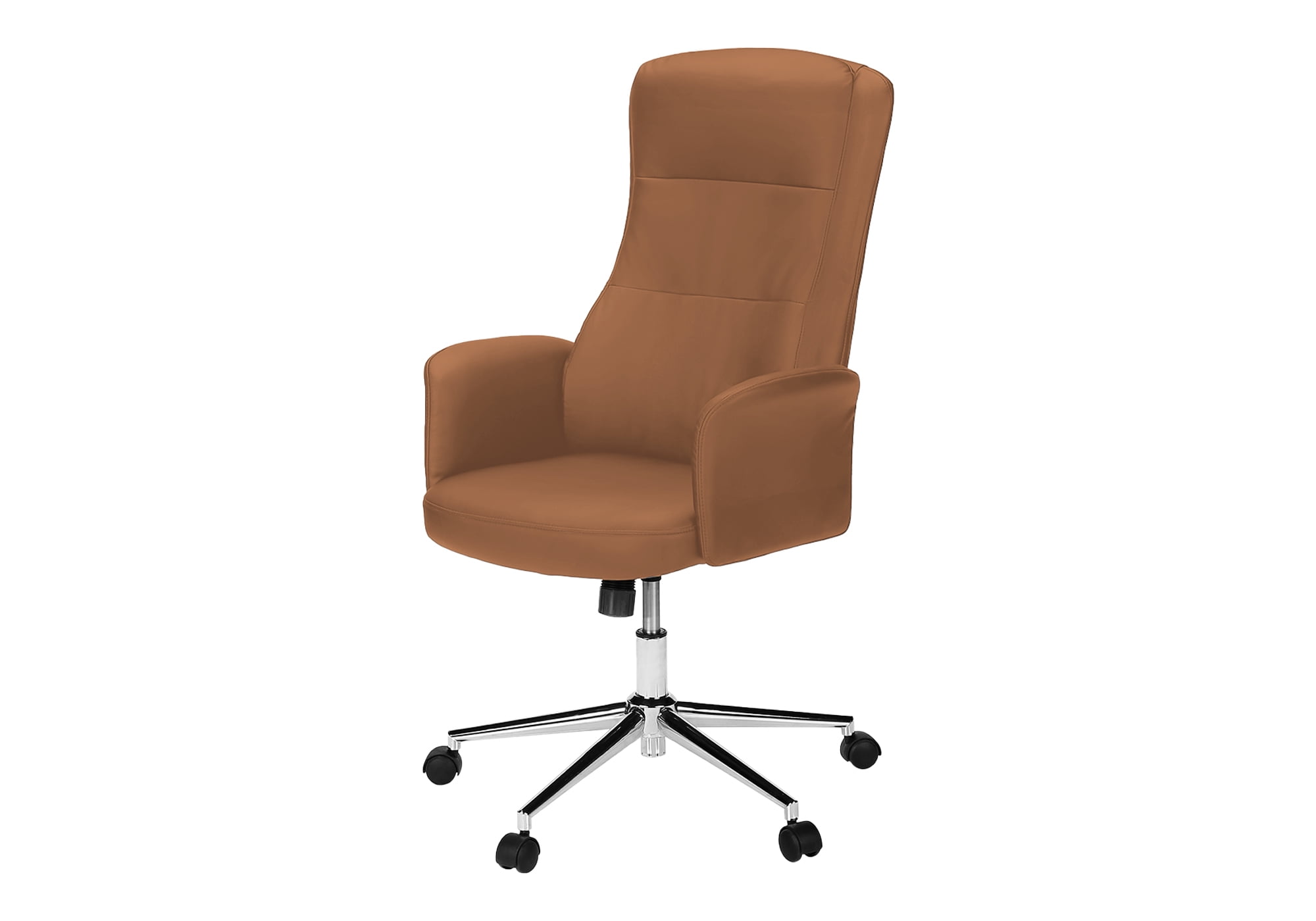 Monarch Specialties - Chaise De Bureau, Pivotant, Hauteur Réglable, Accoudoir, Ergonomique, Travail, Aspect Cuir Brun, Métal Chromé, Contemporain, Moderne