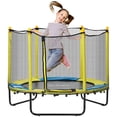 thumbnail image 1 of Qaba Kids Trampoline, Indoor Outdoor Trampoline with Enclosure Net, Yellow, 1 of 10