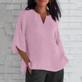 thumbnail image 2 of Dealovy Plus Size Shirts for Women 3/4 Sleeve Notch V Neck Cotton Linen Tops Summer Solid Color Tees, 2 of 5
