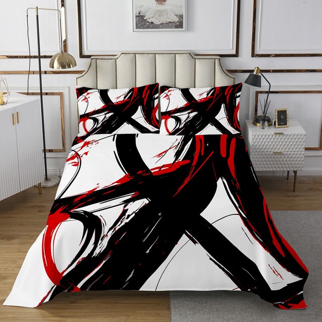 Erosebridal Abstract Ombre Bedspread Sets Queen Size, Geometric Stripe Bed Quilt, Mid Century Decor 3-Piece
