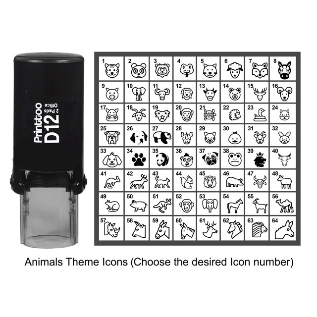 Printtoo Personalized Animals Theme Icons Rubber Stamp Self Inking Stamper 12 mm-Red